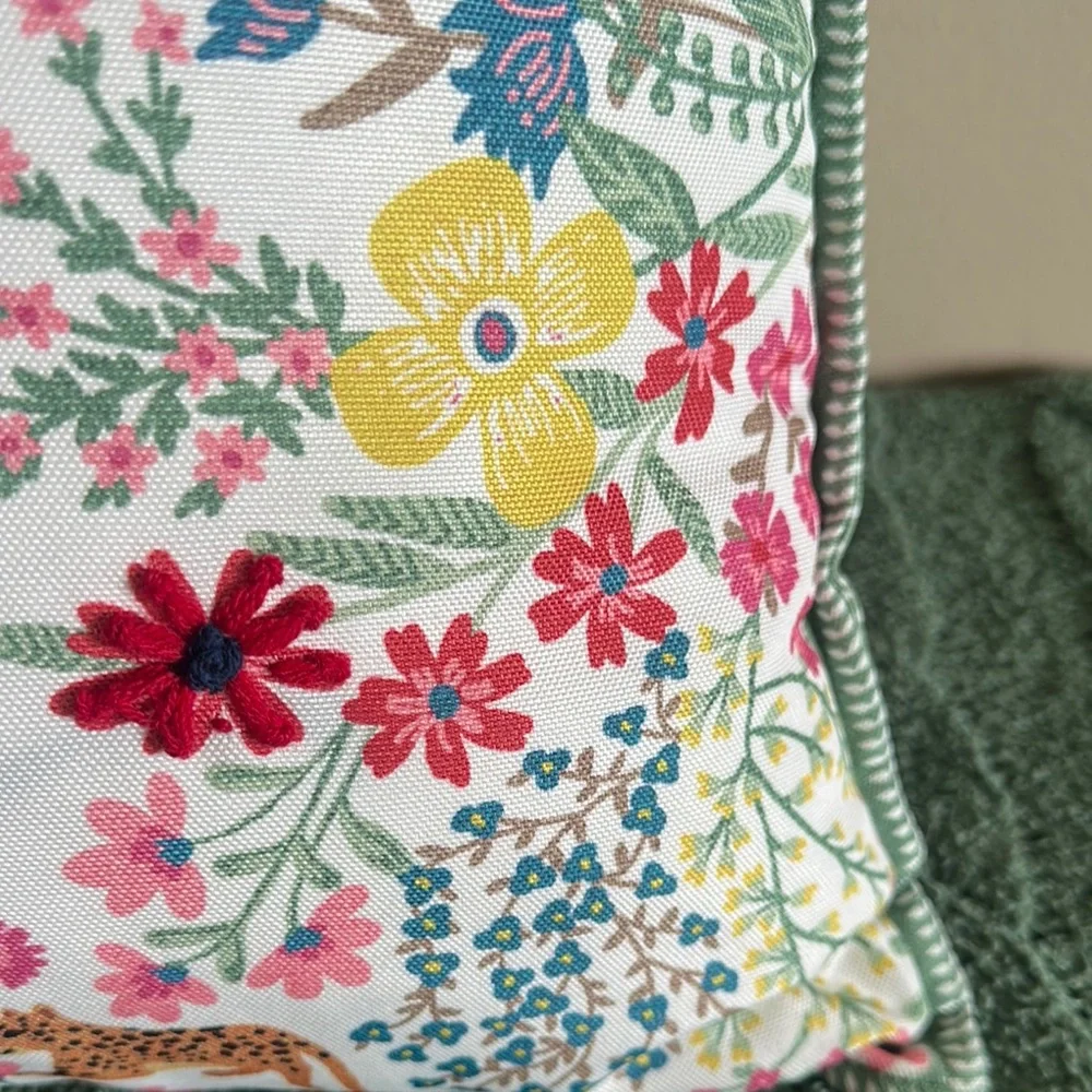 Palm Studio Outdoor Indoor Pillow Cheetah 🐆 Leopard Floral Embroidered NEW!